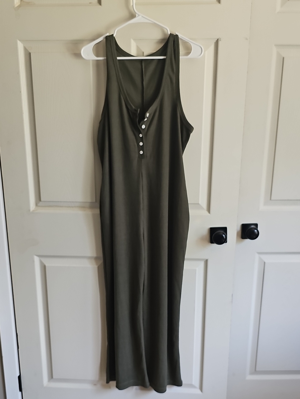 Sleeveless Olive Green Jumper with Button Detail